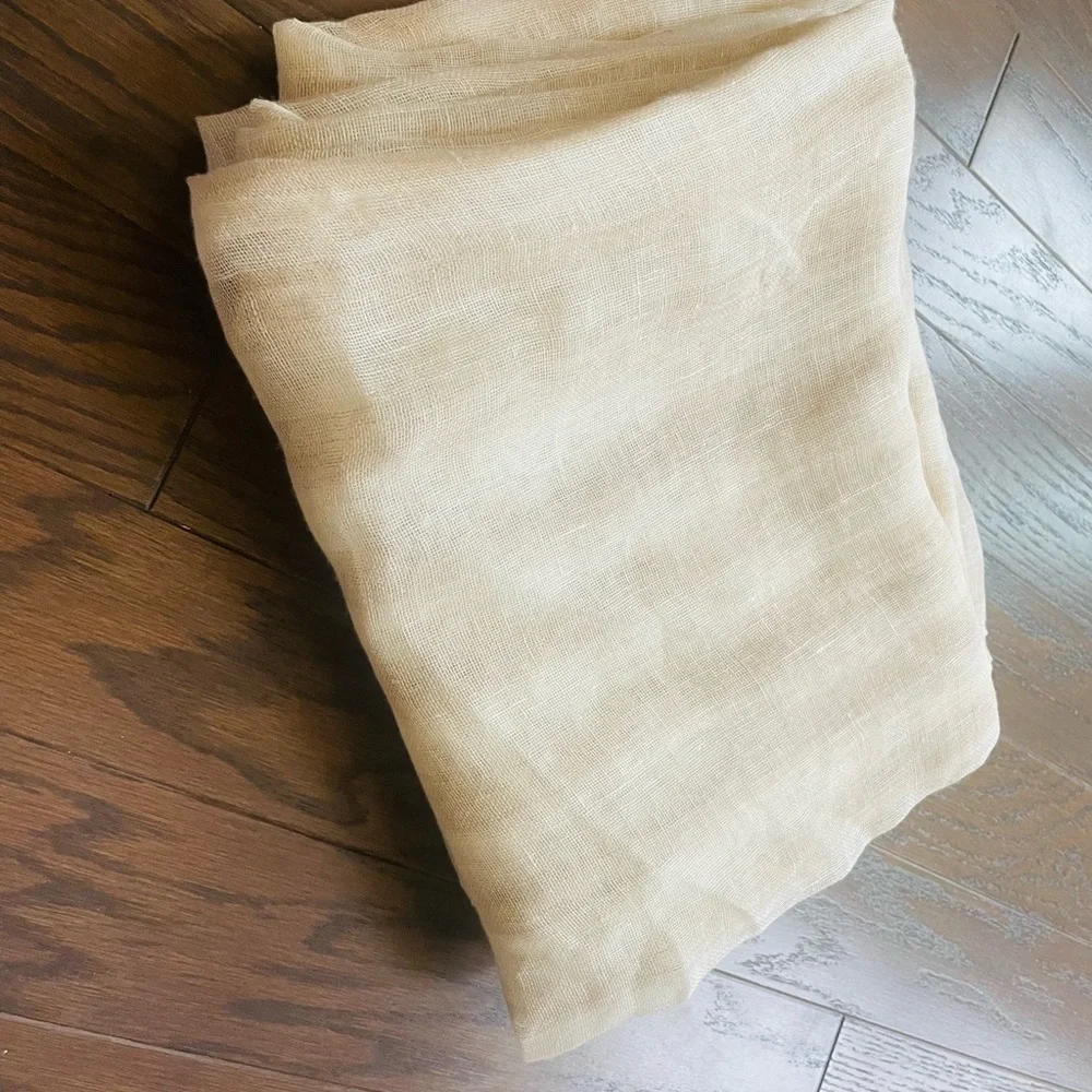 SERENA & LILY 2 100% LINEN SHADOW STRIPE SHEER CURTAIN PANELS 50x84